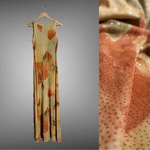 En Francais Rare Vintage Shimmer Floral Abstract Maxi Dress
